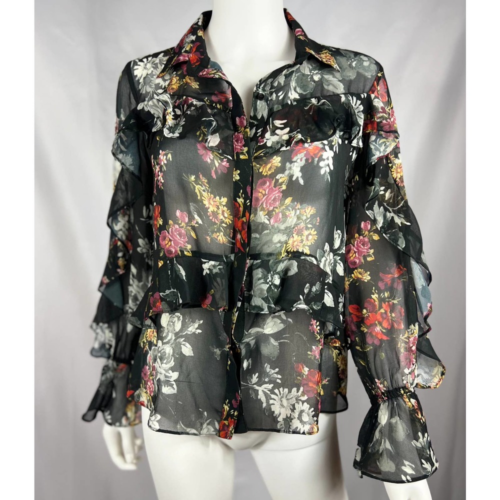 Y2K Sheer Black Floral Blouse